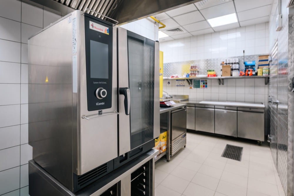 Combi oven supplied and installed by Cleresdyne at Nando's Damac Hills 2 kitchen