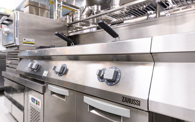 Zanussi commercial cooking equipment, close-up of precision controls, supplied by Cleresdyne